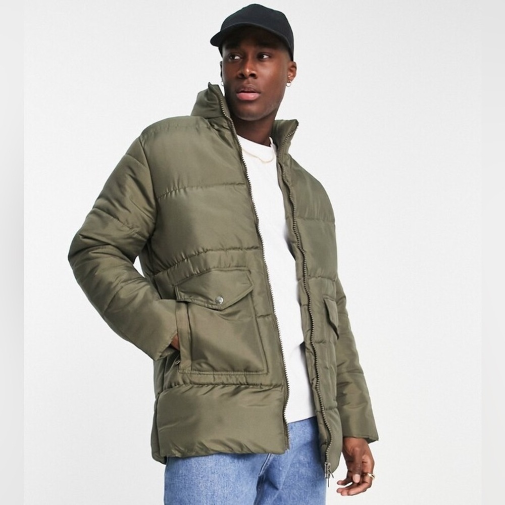 Another Influence Khaki Utility Puffer Jacket Quilted Mens XL